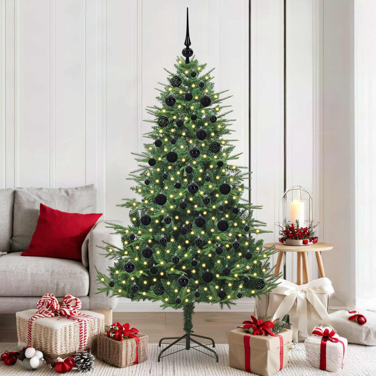 Artificial Pre-lit Christmas Tree with Ball Set 180 cm Green with 300 LEDs &120 black balls
