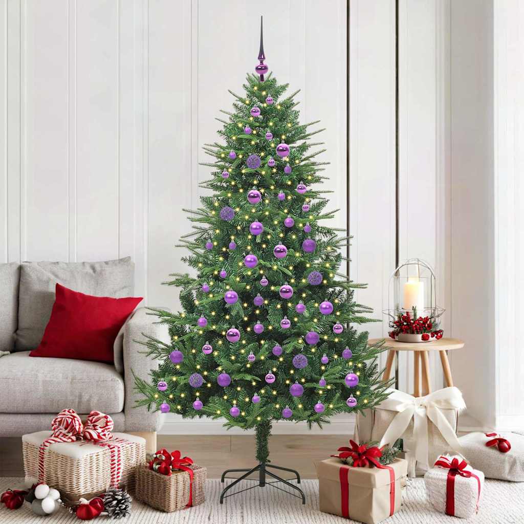 Artificial Pre-lit Christmas Tree with Ball Set 180 cm Green with 300 LEDs &120 lilac balls
