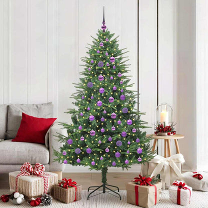 Artificial Pre-lit Christmas Tree with Ball Set 180 cm Green with 300 LEDs &120 lilac balls