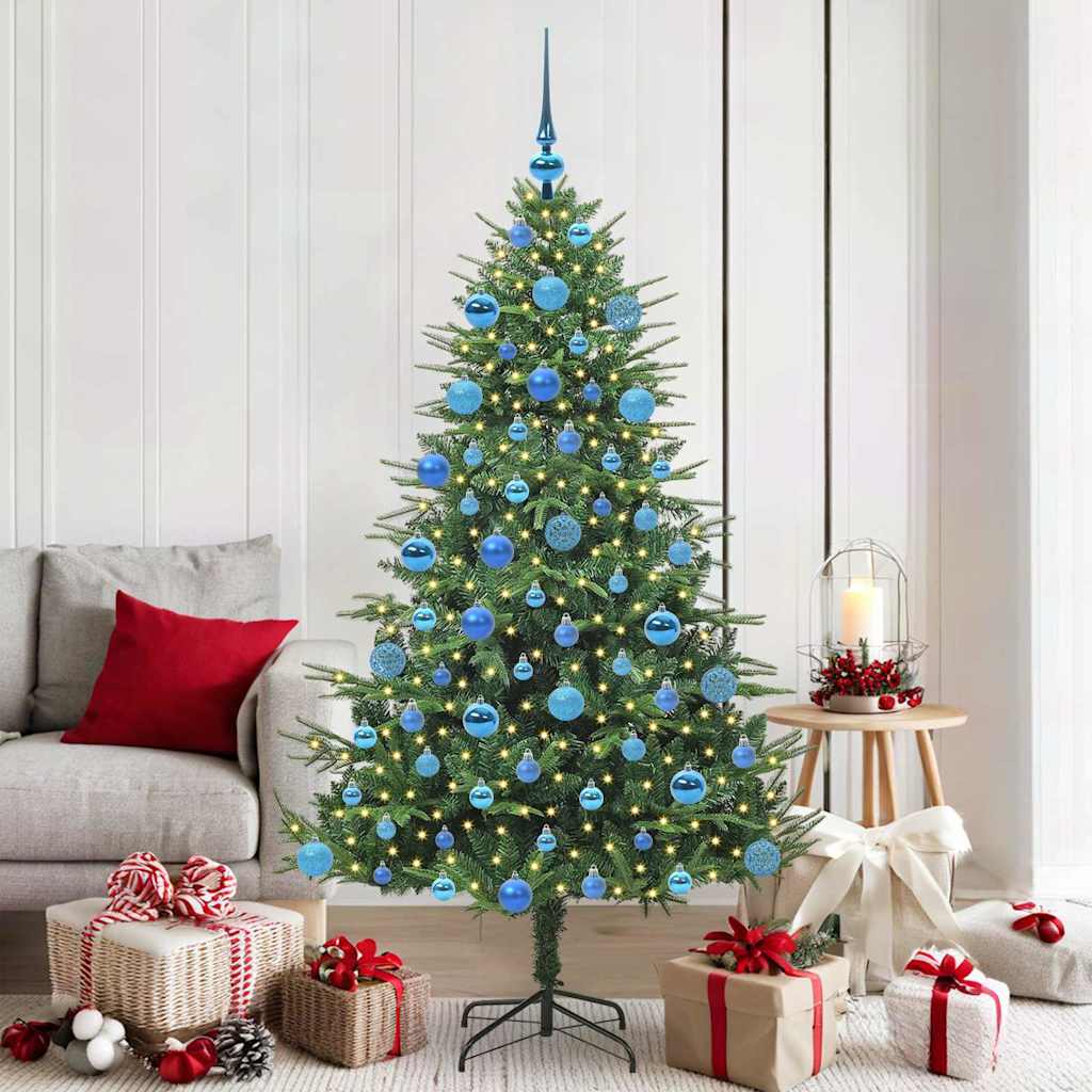 Artificial Pre-lit Christmas Tree with Ball Set 180 cm Green with 300 LEDs &120 blue balls