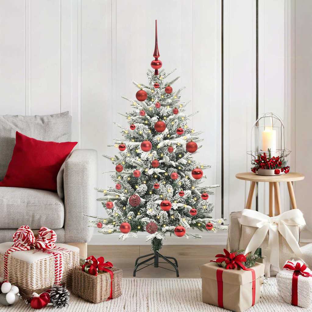 Artificial Pre-lit Christmas Tree with Ball Set Green 120 cm Green and White with 150 LEDs &61 red balls