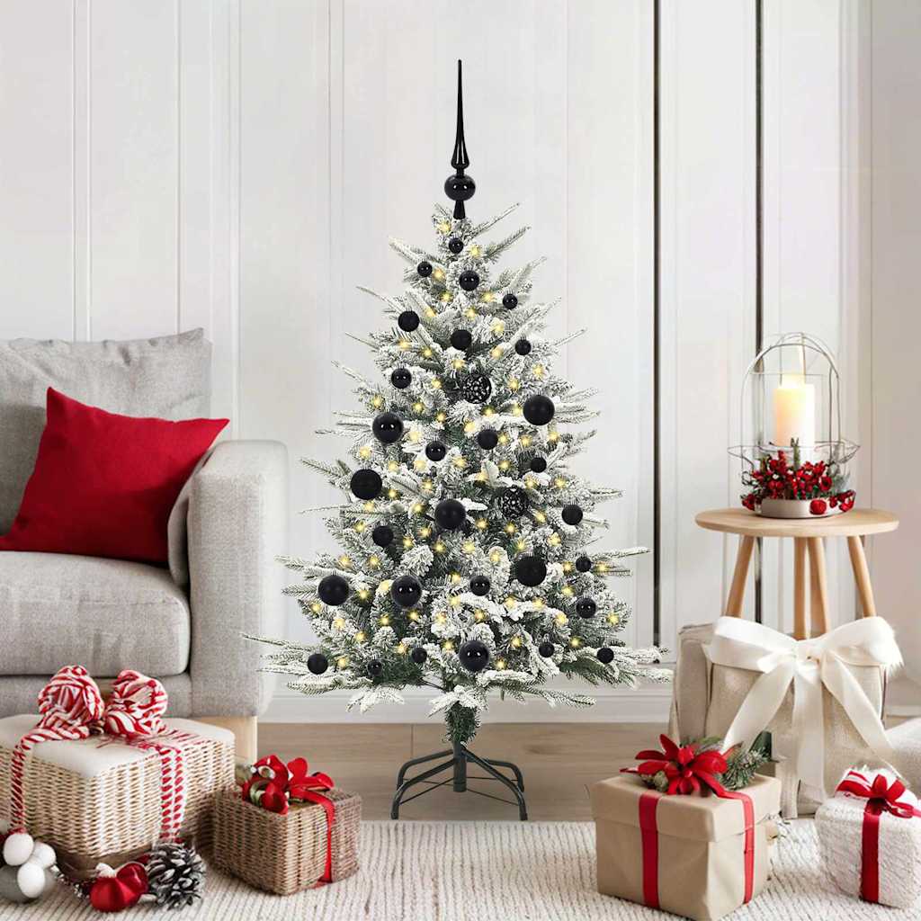 Artificial Pre-lit Christmas Tree with Ball Set Green 120 cm Green and White with 150 LEDs &61 black balls