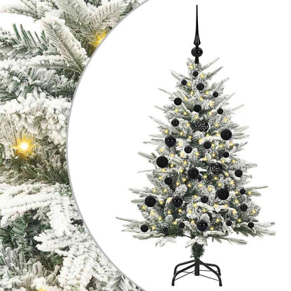 Artificial Pre-lit Christmas Tree with Ball Set Green 120 cm Green and White with 150 LEDs &61 black balls