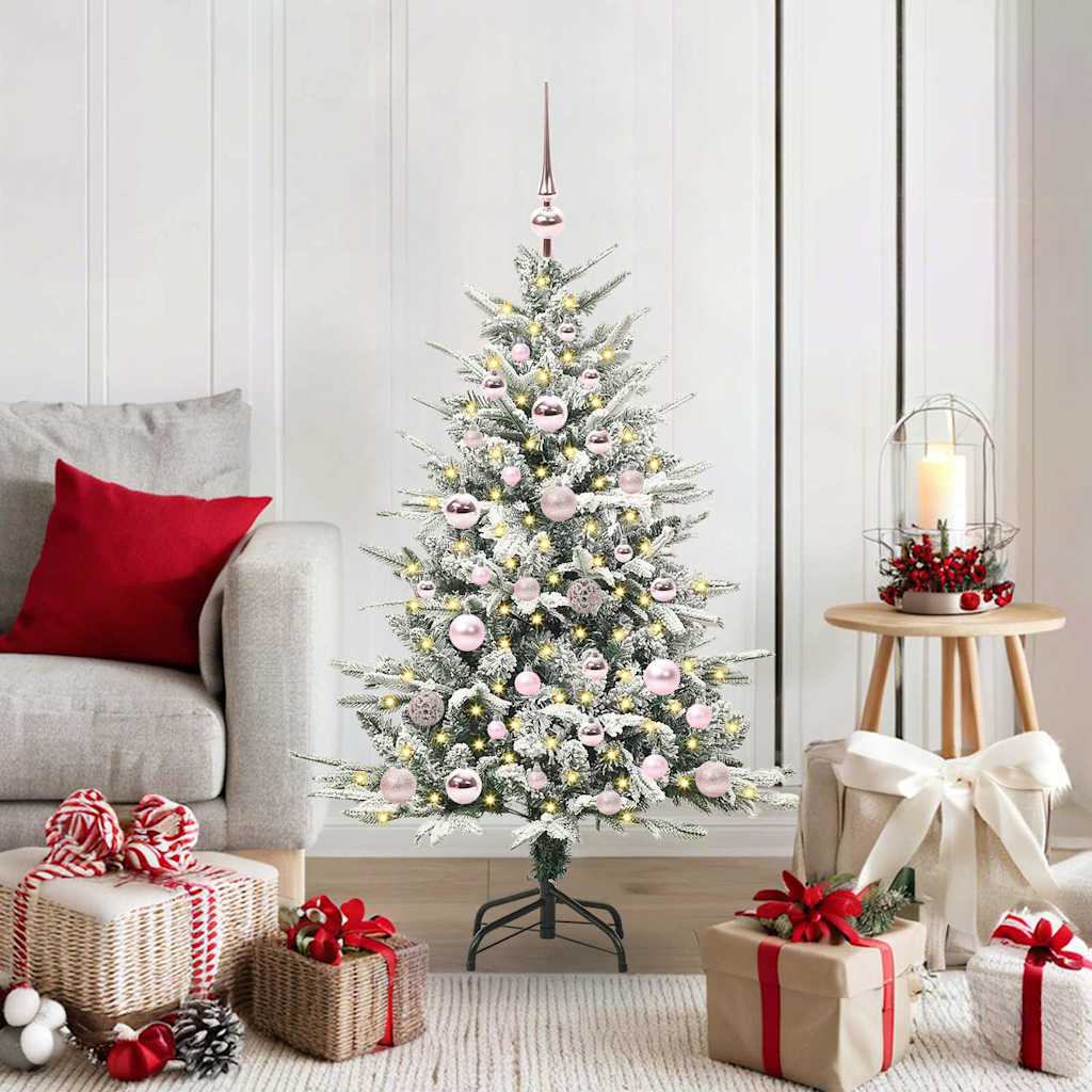 Artificial Pre-lit Christmas Tree with Ball Set Green 120 cm Green and White with 150 LEDs &61 pink balls