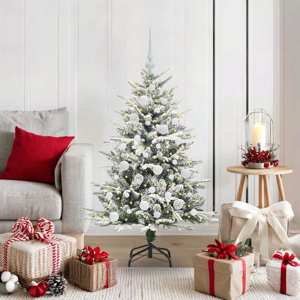 Artificial Pre-lit Christmas Tree with Ball Set Green 120 cm Green and White with 150 LEDs &61 white balls