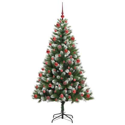 Artificial Hinged Christmas Tree with Flocked Snow 300 LEDs 180 cm with LEDs&red balls