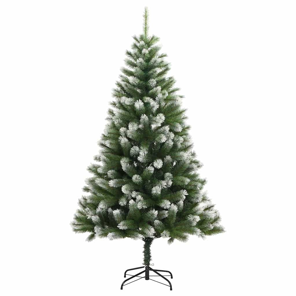 Artificial Hinged Christmas Tree with Flocked Snow 300 LEDs 180 cm with LEDs&red balls