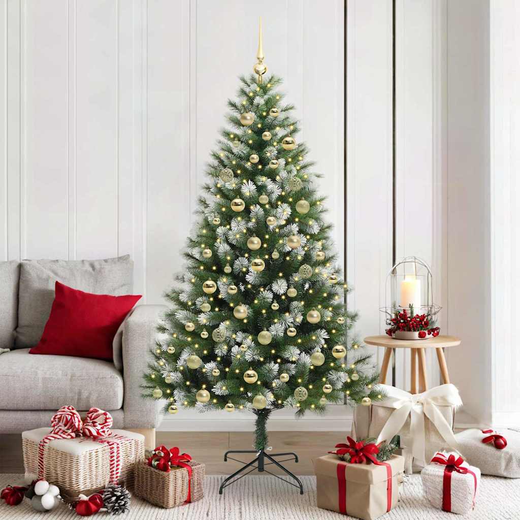 vidaXL Artificial Hinged Christmas Tree with Flocked Snow 300 LEDs 1