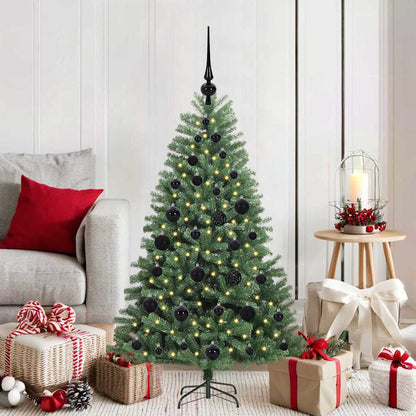 Artificial Hinged Christmas Tree PVC and Metal Green 120 cm with LEDs &black balls