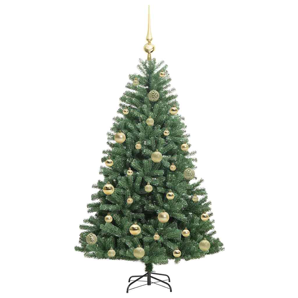 Artificial Hinged Christmas Tree PVC and Metal Green 120 cm with LEDs &gold balls