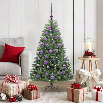 Artificial Hinged Christmas Tree PVC and Metal Green 120 cm with LEDs &lilac balls
