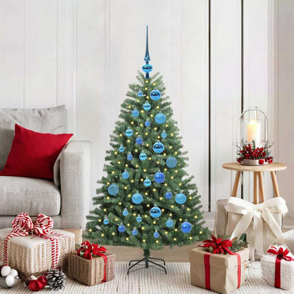 Artificial Hinged Christmas Tree PVC and Metal Green 120 cm with LEDs &blue balls