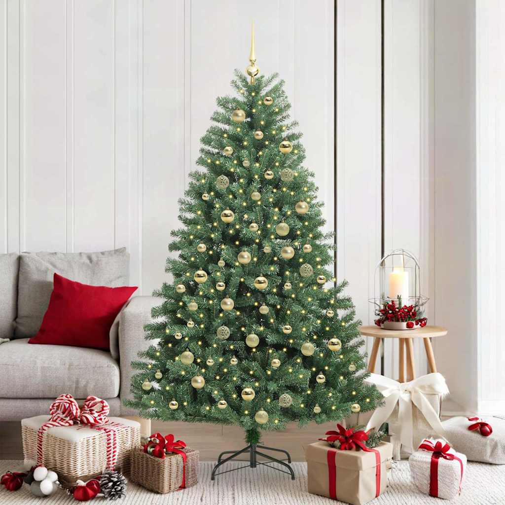 vidaXL Artificial Hinged Christmas Tree Green 180 cm PVC and Metal 1