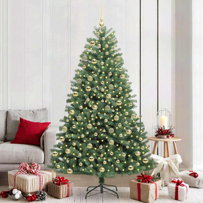 vidaXL Artificial Hinged Christmas Tree Green 210 cm PVC and Metal 1