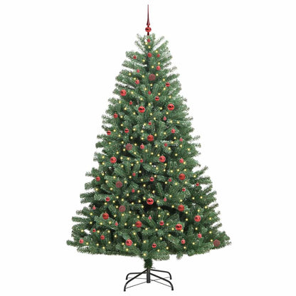 Artificial Hinged Christmas Tree PVC and Metal Green 240 cm with LEDs &red balls