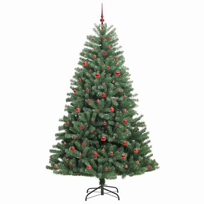 Artificial Hinged Christmas Tree PVC and Metal Green 240 cm with LEDs &red balls