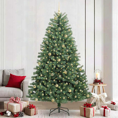 Artificial Hinged Christmas Tree PVC and Metal Green 240 cm with LEDs &gold balls