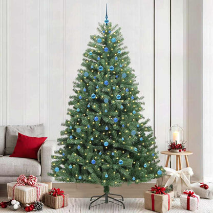 Artificial Hinged Christmas Tree PVC and Metal Green 240 cm with LEDs &blue balls
