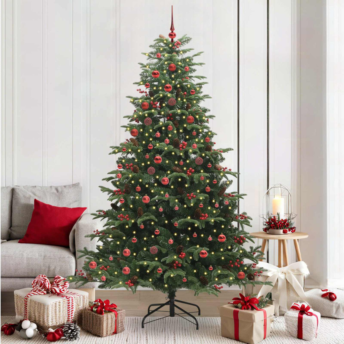 Artificial Christmas Tree with 300 LEDs with Stand Green 210 cm with LEDs &red balls
