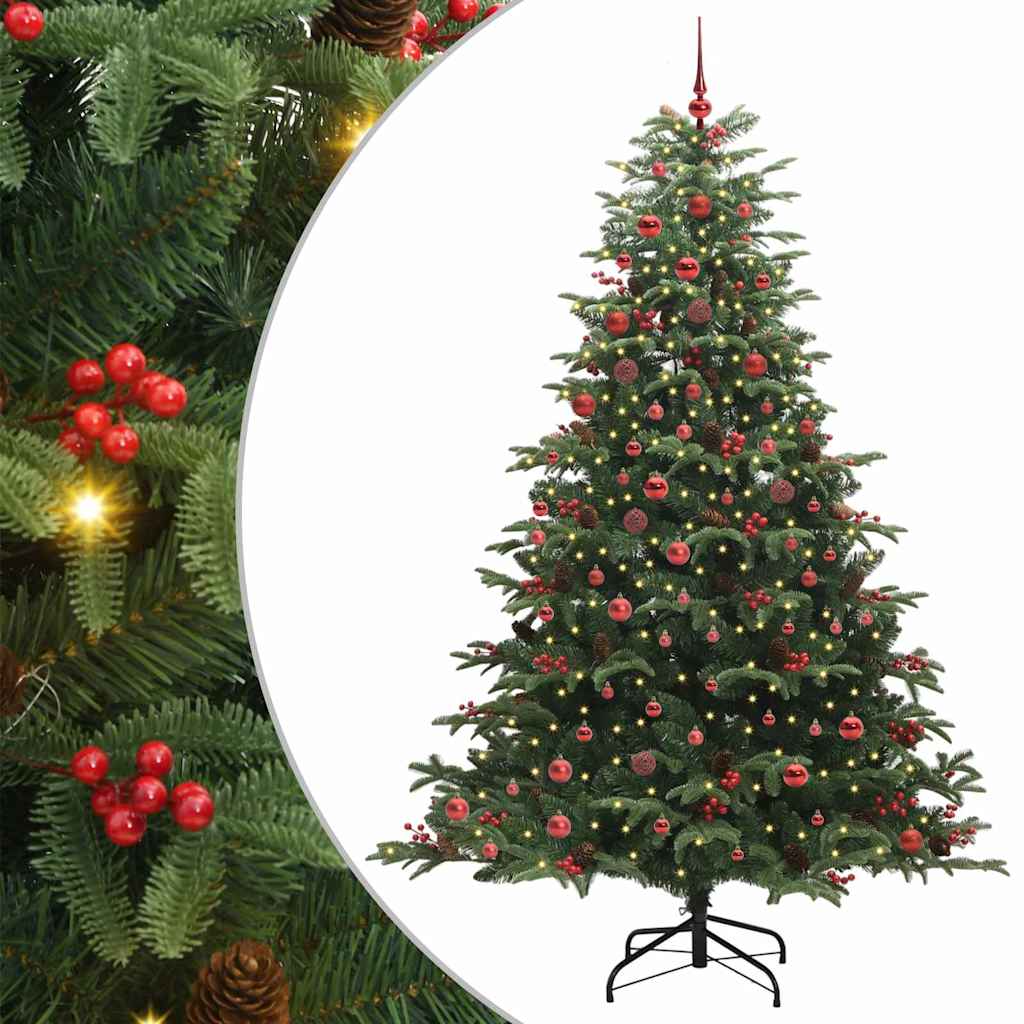 Artificial Christmas Tree with 300 LEDs with Stand Green 210 cm with LEDs &red balls