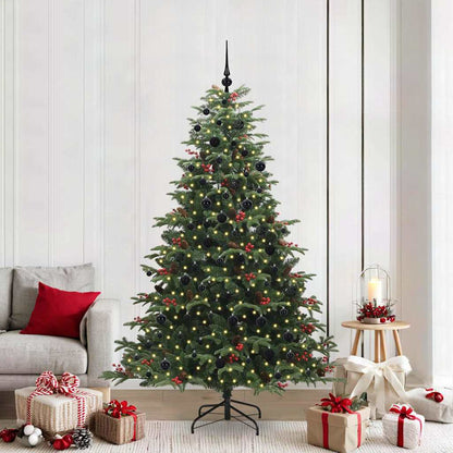 Artificial Christmas Tree with 300 LEDs with Stand Green 210 cm with LEDs &black balls