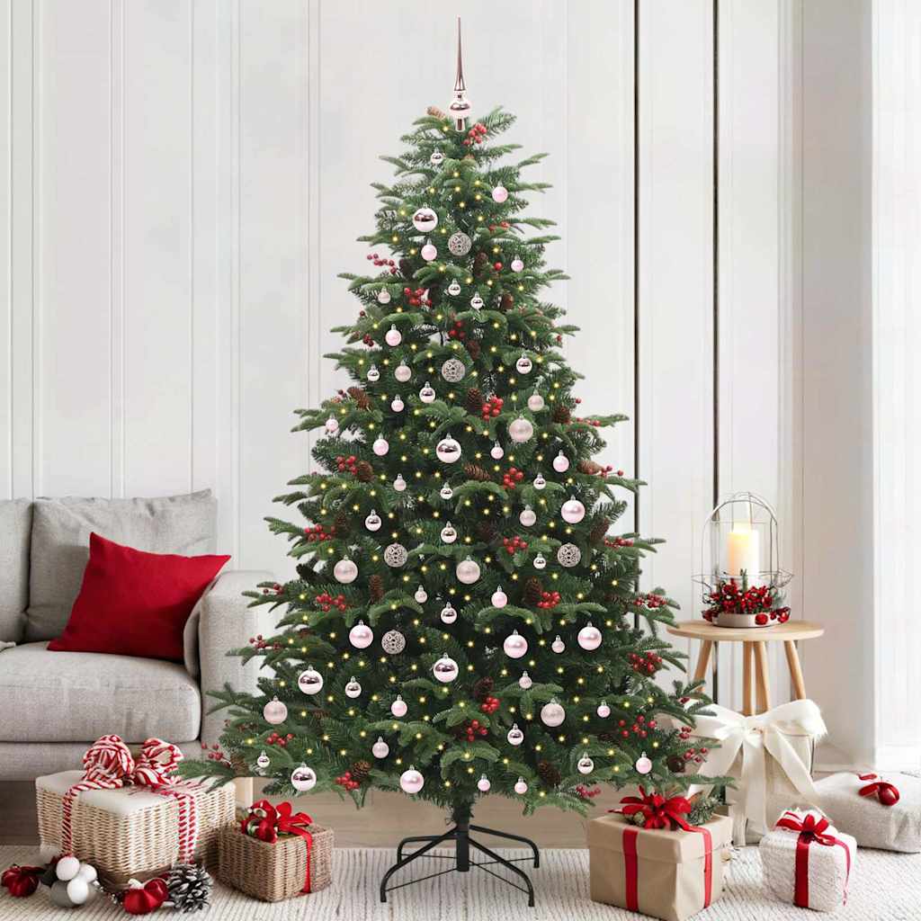 Artificial Christmas Tree with 300 LEDs with Stand Green 210 cm with LEDs &pink balls