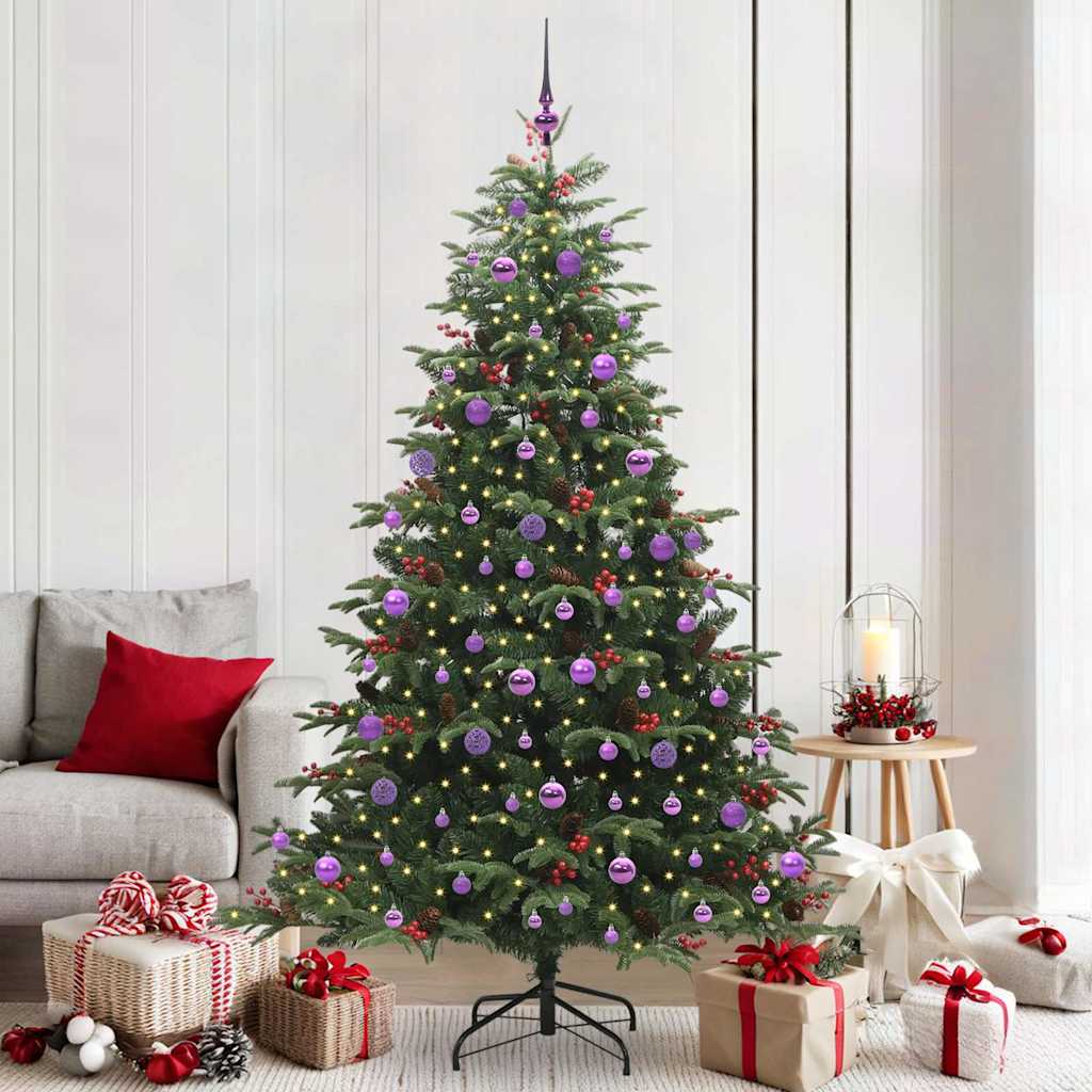 Artificial Christmas Tree with 300 LEDs with Stand Green 210 cm with LEDs &lilac balls