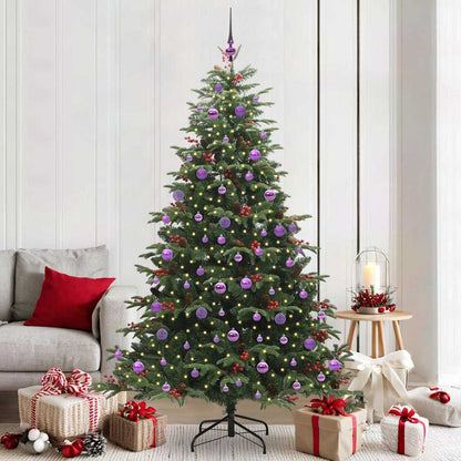 Artificial Christmas Tree with 300 LEDs with Stand Green 210 cm with LEDs &lilac balls