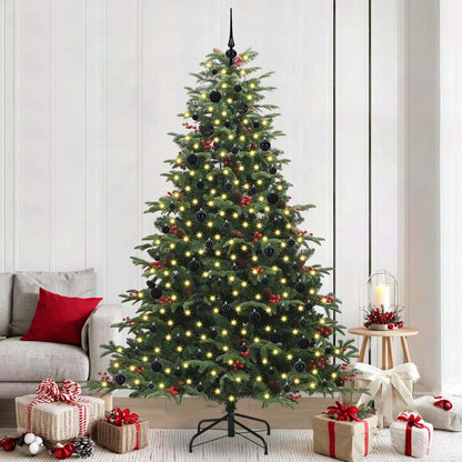 Artificial Christmas Tree with 300 LEDs with Stand Green 240 cm with LEDs &black balls