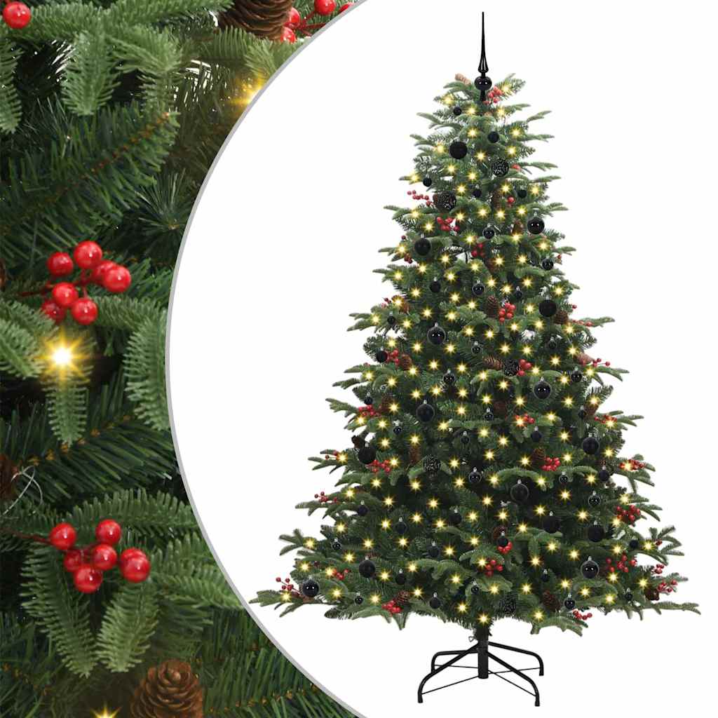 Artificial Christmas Tree with 300 LEDs with Stand Green 240 cm with LEDs &black balls