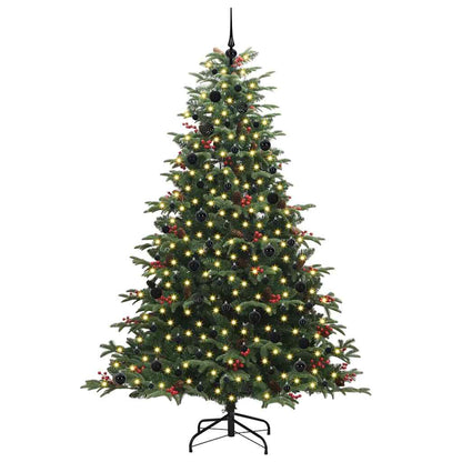 Artificial Christmas Tree with 300 LEDs with Stand Green 240 cm with LEDs &black balls