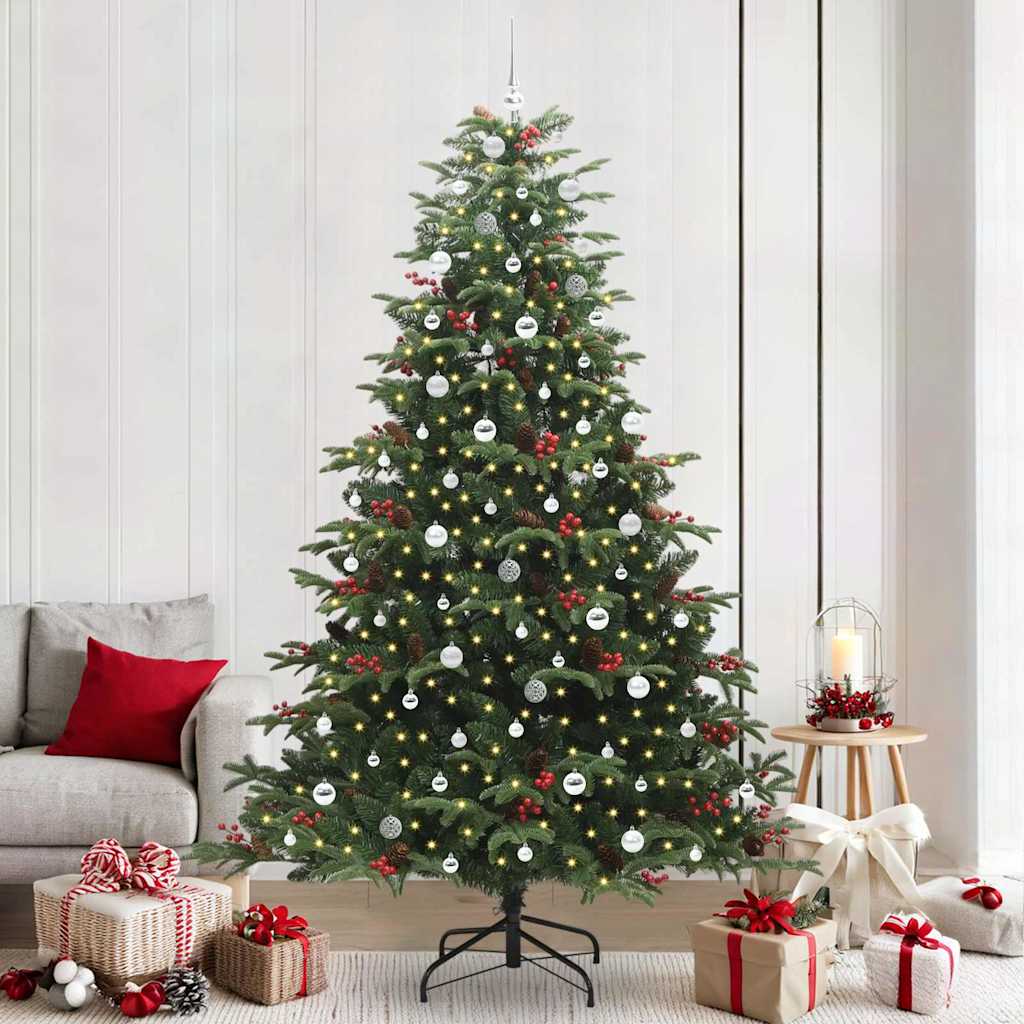 Artificial Christmas Tree with 300 LEDs with Stand Green 240 cm with LEDs &silver balls