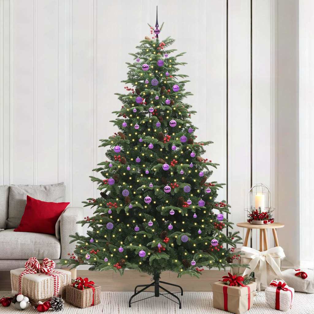 Artificial Christmas Tree with 300 LEDs with Stand Green 240 cm with LEDs &lilac balls