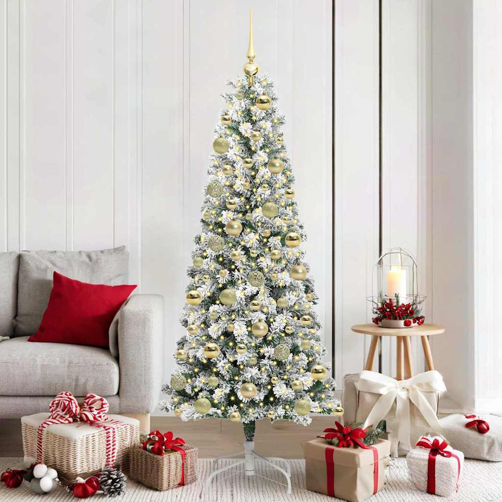 vidaXL Artificial Hinged Christmas Tree Green and White 180 cm 1