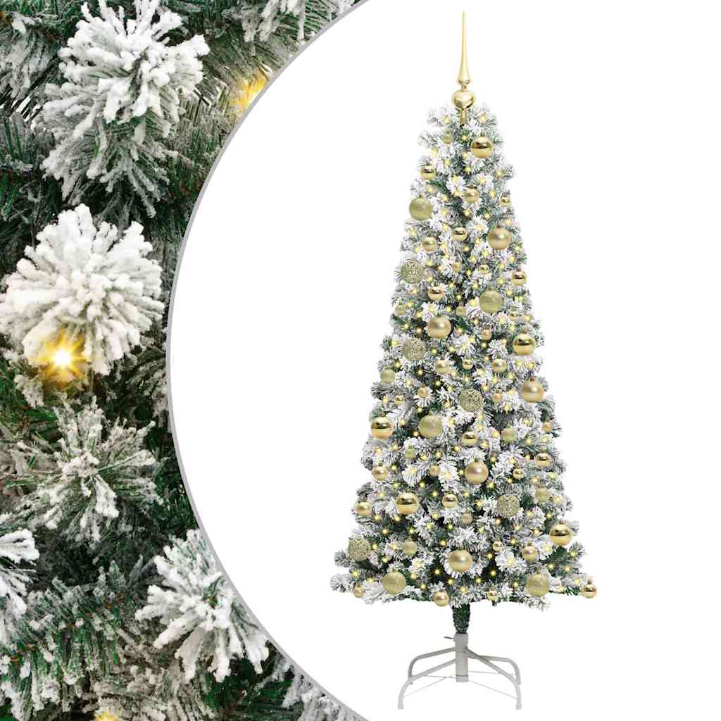 vidaXL Artificial Hinged Christmas Tree Green and White 180 cm 2