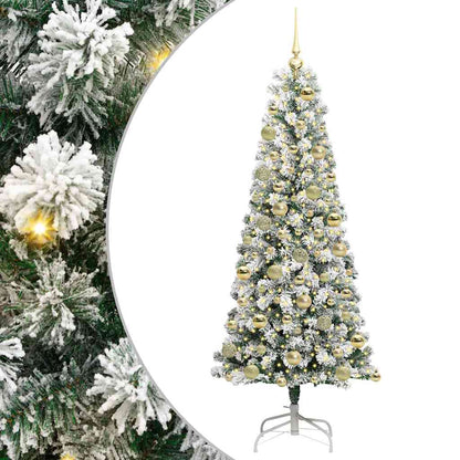 vidaXL Artificial Hinged Christmas Tree Green and White 180 cm 2