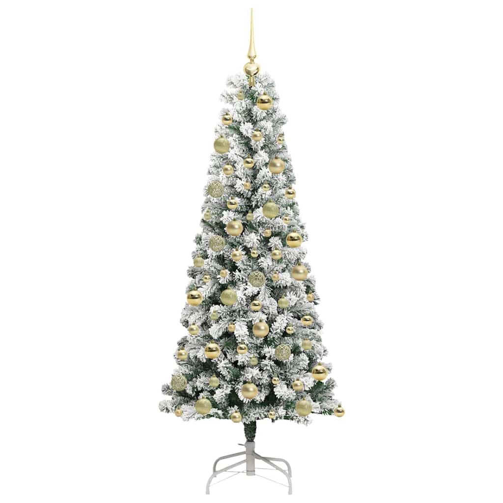 vidaXL Artificial Hinged Christmas Tree Green and White 180 cm 4