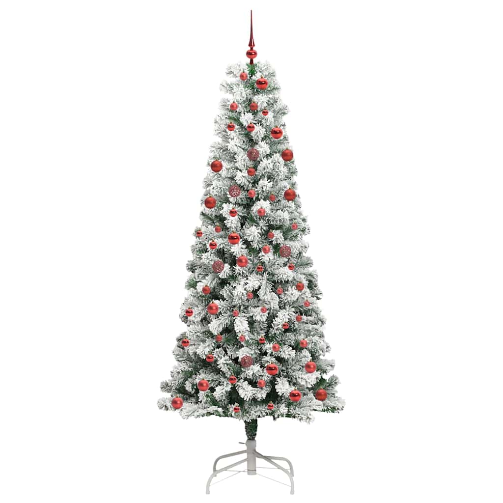 Artificial Hinged Christmas Tree Green and White 210 cm with LEDs &red balls