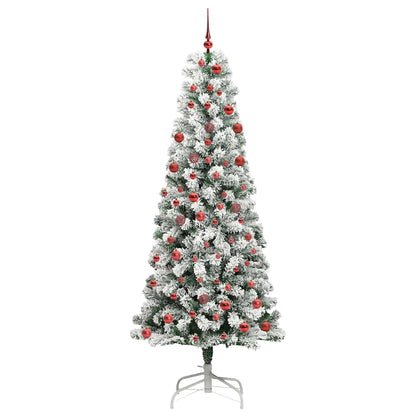 Artificial Hinged Christmas Tree Green and White 210 cm with LEDs &red balls