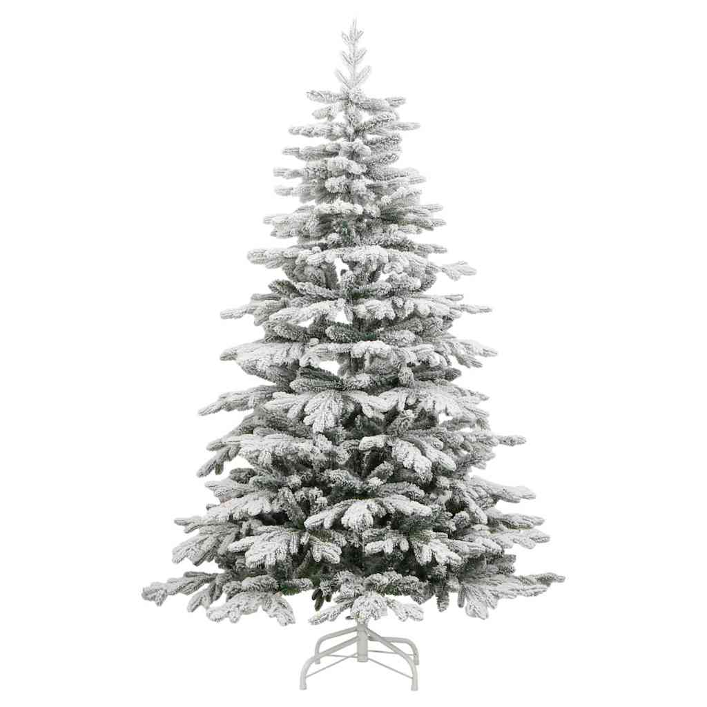 Artificial Hinged Christmas Tree White PE and PVC 210 cm with LEDs &black balls