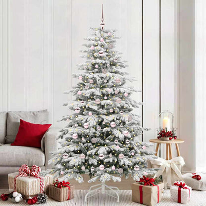 Artificial Hinged Christmas Tree White PE and PVC 210 cm with LEDs &pink balls