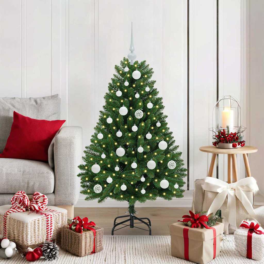 Artificial Christmas Tree 120 cm 150 LEDs Warm White Green Ø 68 x 120 cm with 150 LEDs&white balls