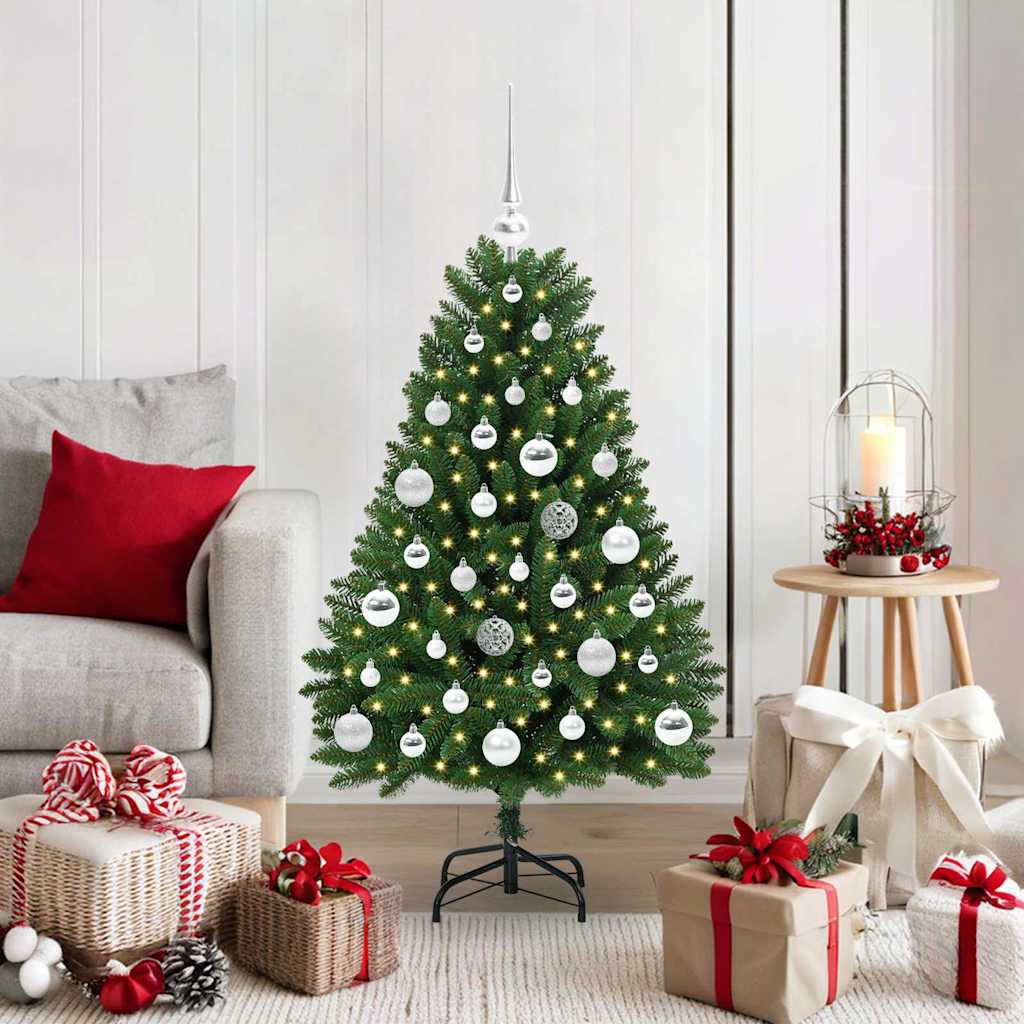 Artificial Christmas Tree 120 cm 150 LEDs Warm White Green Ø 68 x 120 cm with 150 LEDs&silver balls