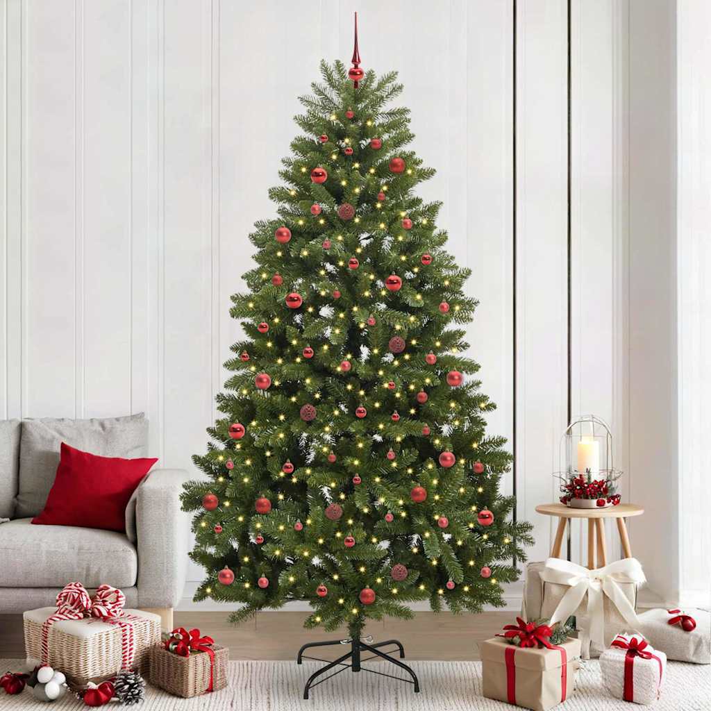 Artificial Christmas Tree 240 cm 300 LEDs Warm White Green Ø 120 x 240 cm with 300 LEDs&red balls