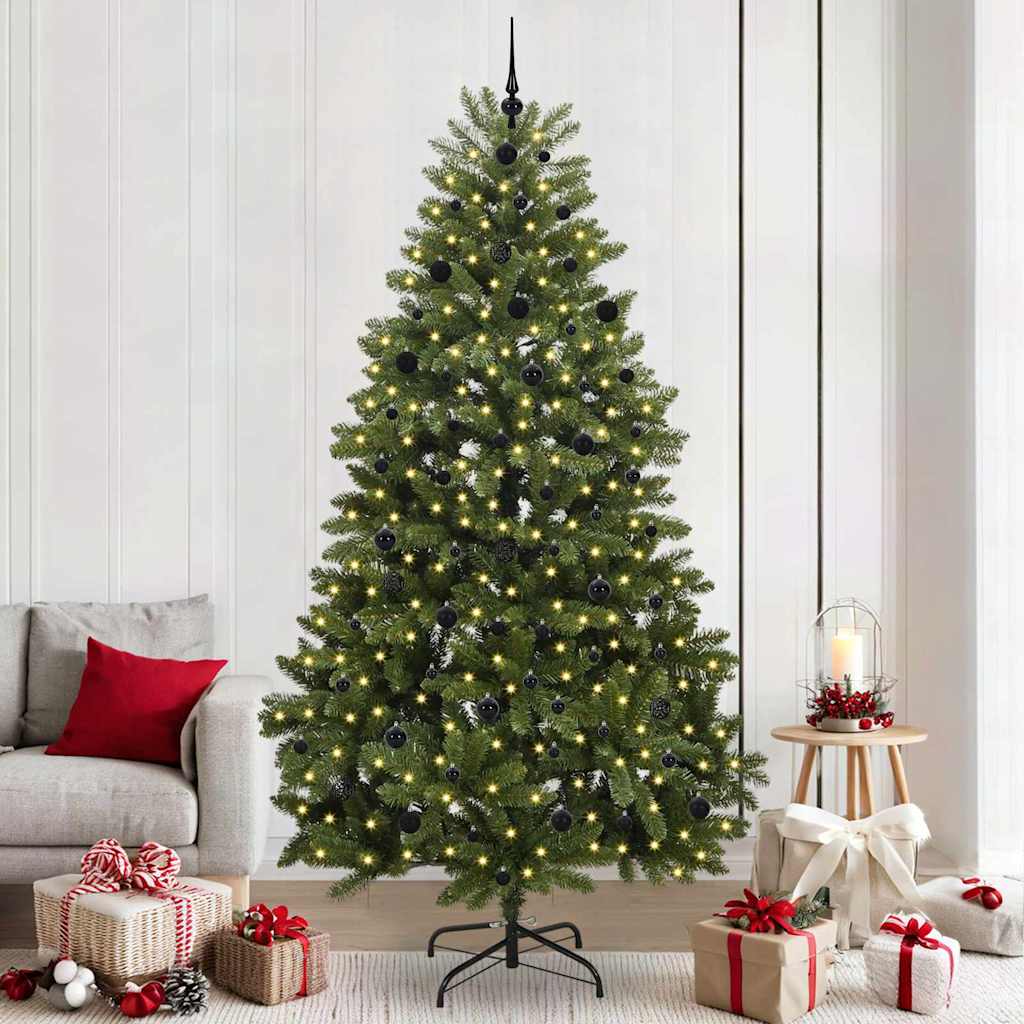 Artificial Christmas Tree 240 cm 300 LEDs Warm White Green Ø 120 x 240 cm with 300 LEDs&black balls