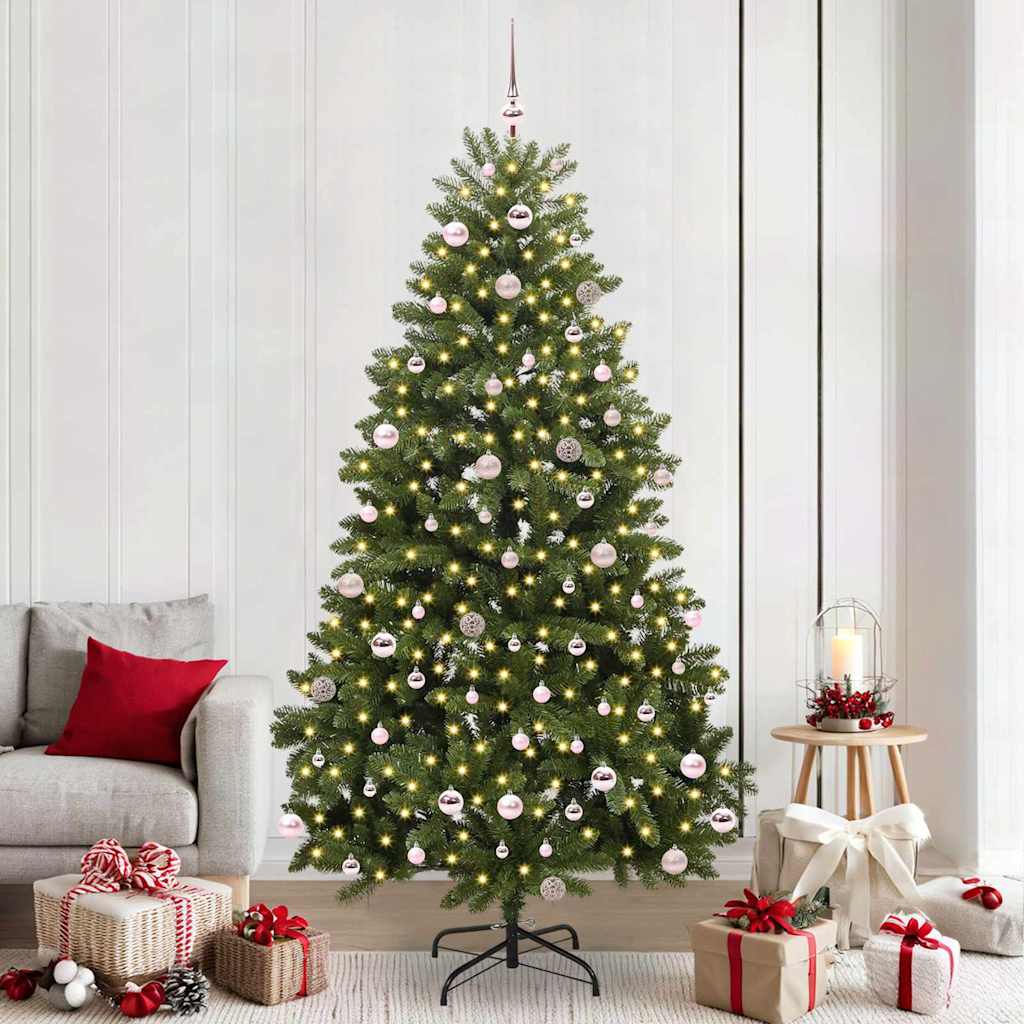 Artificial Christmas Tree 240 cm 300 LEDs Warm White Green Ø 120 x 240 cm with 300 LEDs&pink balls