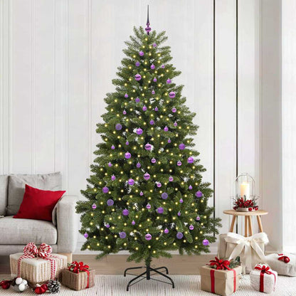 Artificial Christmas Tree 240 cm 300 LEDs Warm White Green Ø 120 x 240 cm with 300 LEDs&lilac balls