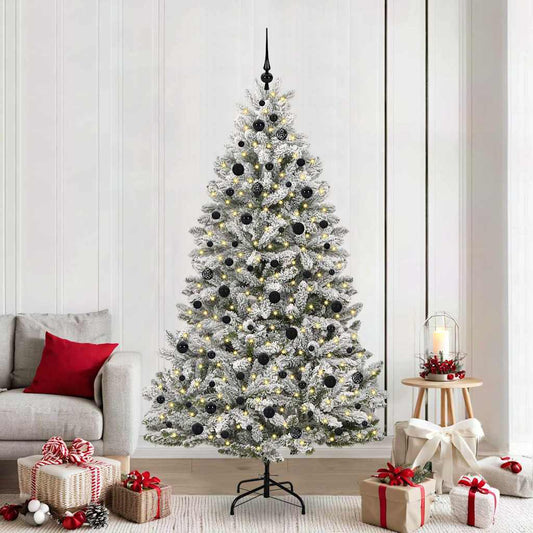 Artificial Christmas Tree 210 cm 300 LEDs Warm White Green and White Ø 106 x 210 cm with 300 LEDs&black balls