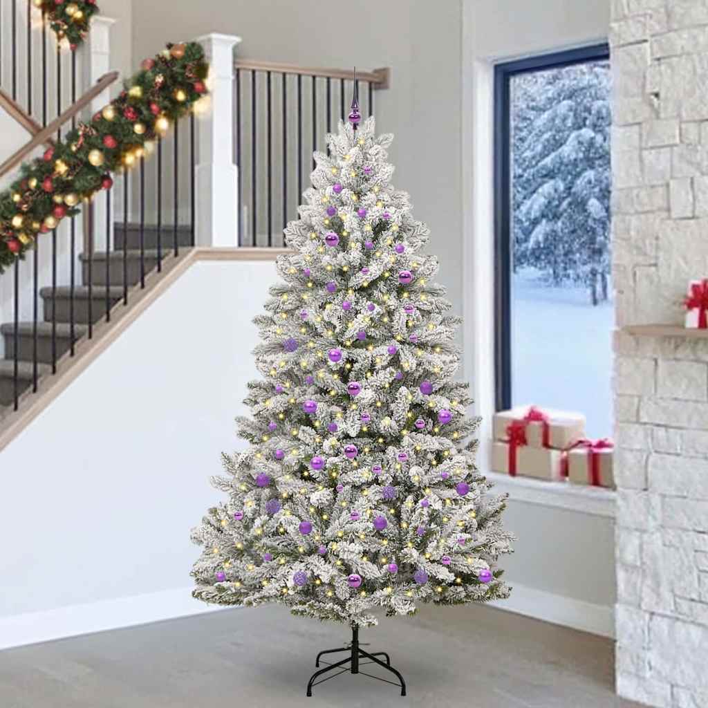 Artificial Christmas Tree 240 cm 300 LEDs Warm White Green and White Ø 120 x 240 cm with 300 LEDs&lilac balls