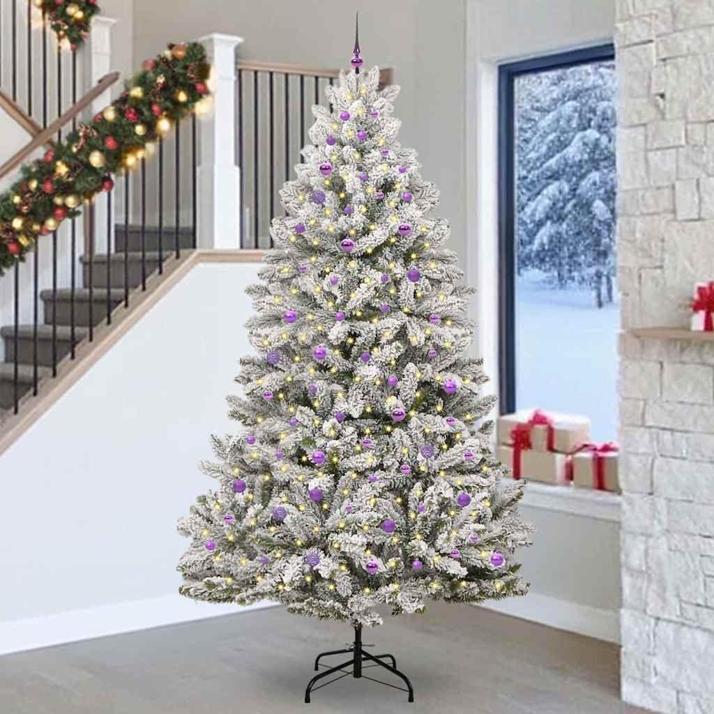 Artificial Christmas Tree 270 cm 300 LEDs Warm White Green and White Ø 128 x 270 cm with 300 LEDs&lilac balls